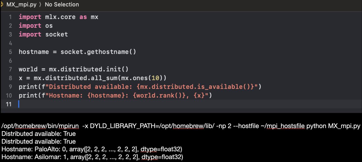 🧞‍♂️🧞‍♂️🧞‍♂️Imagine this: several Mac Studios connected via Thunderbolt bridges (an ethernet lan is not even necessary) doing distributed computing with MLX, sharing training loads and leveraging GPUs &amp; unified memories. This is already happening 🚀🚀  <a href="/awnihannun/">Awni Hannun</a> <a href="/angeloskath/">Angelos Katharopoulos</a>