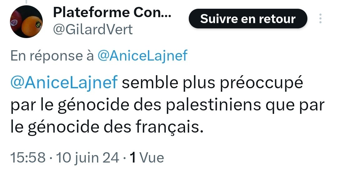 AniceLajnef's tweet photo. Un jour, j'ai pris une claque en écoutant les "3 conseils du bonheur" :

1/ il faut savoir gérer ses attentes et toujours prendre ce qui est bon à prendre ("manage your expectations")

2/ militer pour ce qui est juste

3/ ne pas polémiquer avec ceux qui sont aveuglés par leur "ignorance volontaire".

Ceux qui pensent que le massacre à Gaza ne les concerne pas, font partie de la troisième catégorie.

Ils croient savoir, mais ils ne savent pas. Ils s'arrêtent à la surface des choses, et ratent ou nient les raisons profondes des choses.

Certes il existe de nombreuses injustices dans le monde. Mais est-ce que nos dirigeants ou leurs principaux opposants politiques cautionnent publiquement et ostensiblement ces injustices ? La réponse est non.

Hier, les électeurs ont voté à 85% pour des partis qui cautionnent à la fois le massacre de masse à Gaza, et l'escalade dangereuse de la guerre en Ukraine !

Que peut-on faire pour une Nation autant dans l'erreur ? Prier au mieux, prendre du recul au pire.

Ceux qui pensent que leur pouvoir d'achat est plus important que le massacre de milliers d'innocents à Gaza se fourvoient.

Comment peuvent-ils penser que ceux pour qui ils ont votés, les défendront, alors que ces mêmes pantins sous influence défendent un pouvoir racialiste israéliens qui abuse de sa force, et dénigrent une population palestinienne opprimée depuis des décennies ?

Je ne souhaite de mal à personne. Au contraire, je continuerai à œuvrer pour le bien commun et pour mon pays tant que j'en aurais la force. Mais en mon fort intérieur, j'ai l'intime conviction que l'indifférence dont ont fait preuve la majorité des électeurs par rapport à "ce qui se passe à 3000 km de chez nous", se paiera cher un jour.

Les forces maléfiques qui ont fomenté la guerre en Ukraine ou qui commettent ou cautionnent le massacre à Gaza, sont les mêmes.

Les travailleurs et les citoyens "ordinaires" sont les derniers de leur soucis. Ils ne sont qu'une variable du problème, et s'il faut un jour sacrifier une partie de cette masse, ils n'hésiteront pas.

Peut-on encore espérer à un sursaut citoyen quand 85% de la population est en perdition à ce point ? À ce stade, seule la miséricorde de l'Eternel peut nous sauver de cette voie sombre que notre société a décidé sciemment de prendre.