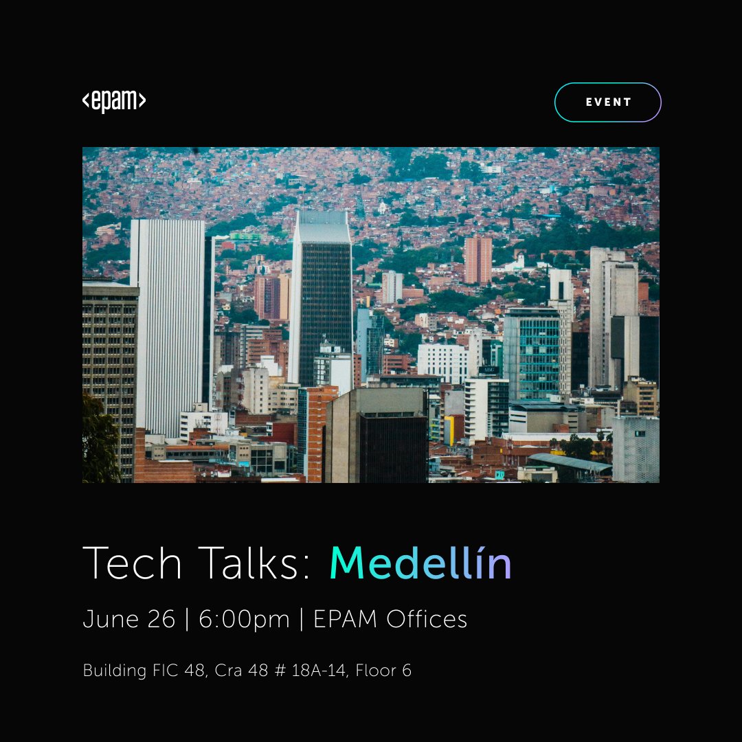 EPAM_Colombia's tweet photo. At our Tech Talk in Medelllín on June 26th, you’ll get the chance to learn from our experts in Java and Cloud. Discover new perspectives on Object Oriente Programming and find out how to overcome the biggest security challenges in AWS.  Register here: https://t.co/T3NjCeua2A https://t.co/wFxHWokxP8
