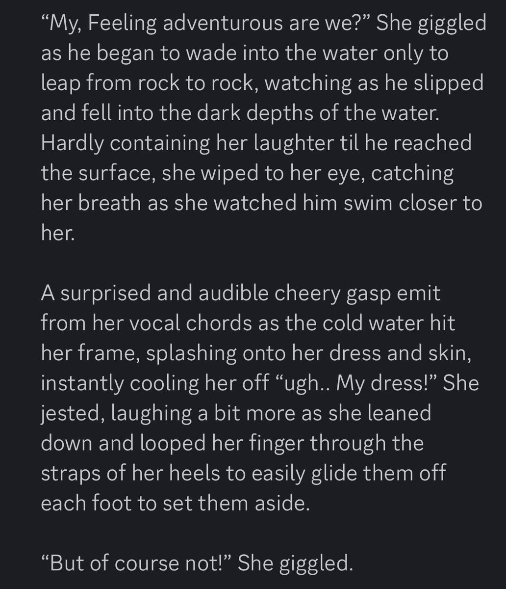 #radioroseweek2024

Day 4: Jokes/Horror

Rosie and Alastor have begun to end their date, at a brook in the woods.

Alastor takes a tumble and it ends with a splash.

<a href="/RosieRadioRose/">꧁༺𝓡𝓸𝓼í𝓮༻꧂</a> 🥀