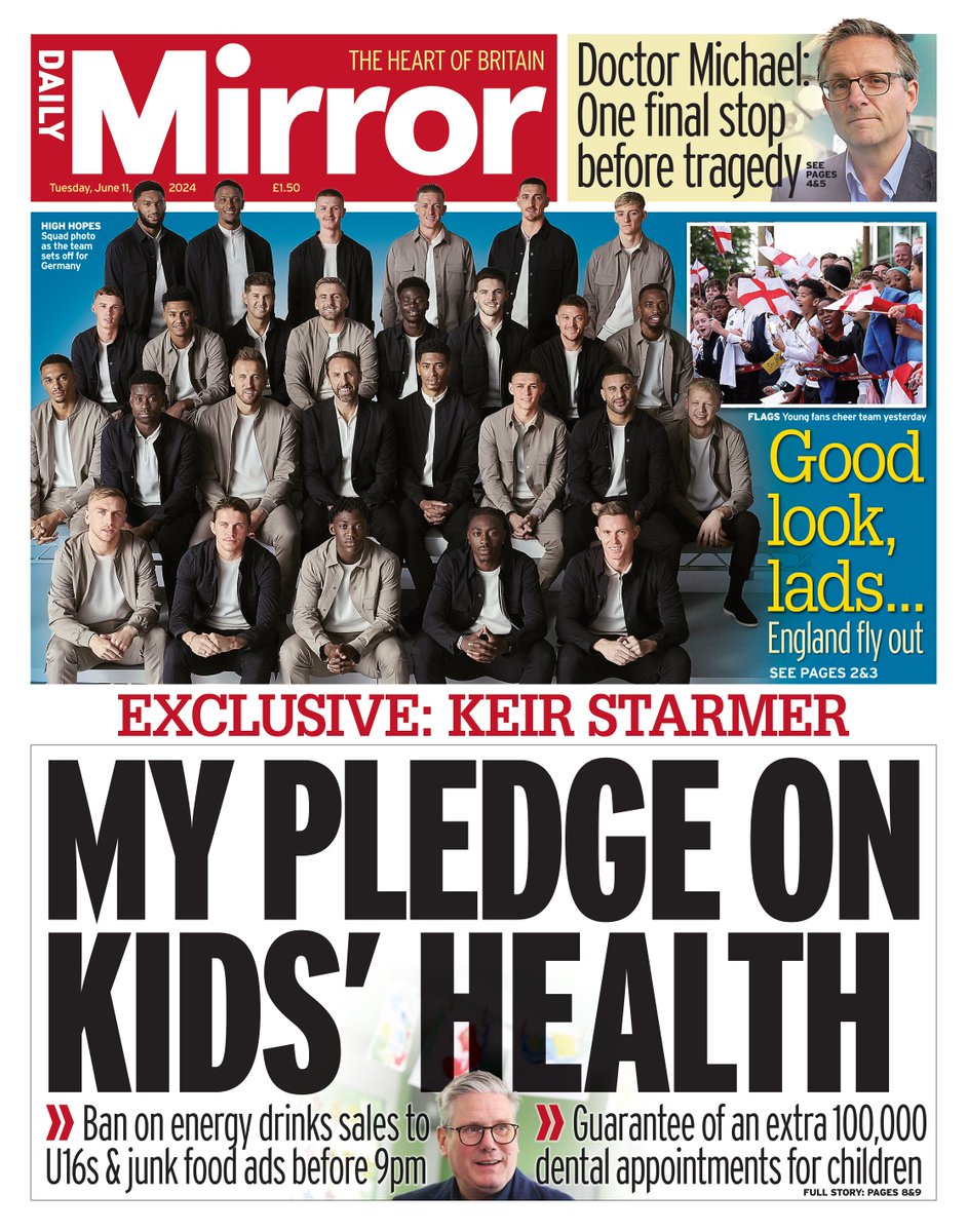 Daily Mirror: Keir Starmer - My pledge on kids’ health  #TomorrowsPapersToday