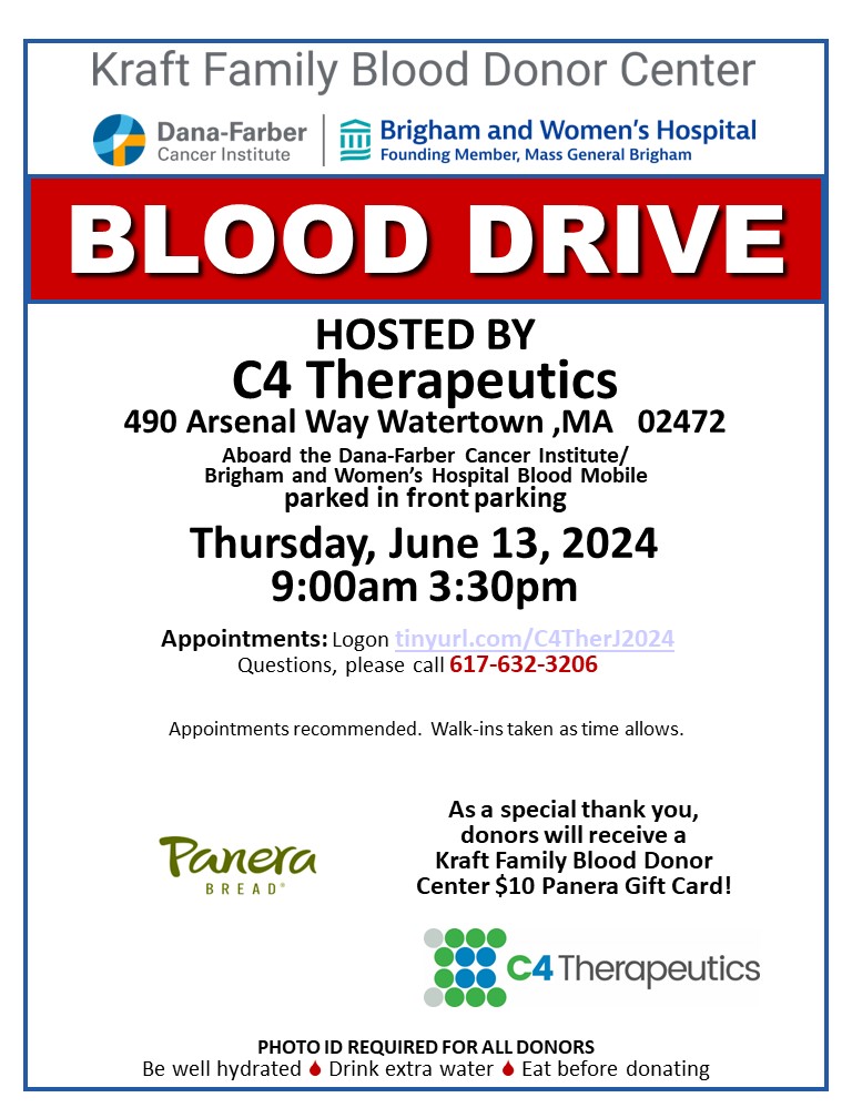 Kraft Family Blood Donor Center
<a href="/KraftBloodDonor/">Kraft Family Blood Donor Center</a>
·
May 14
📷The Kraft Center #BloodMobile will be traveling to Watertown, Thursday, June 13, 2024. Stop by this fantastic blood drive and #BeAHero for our patients at  Dana-Farber and Brigham Women's #donateKraft Family Blood Donor