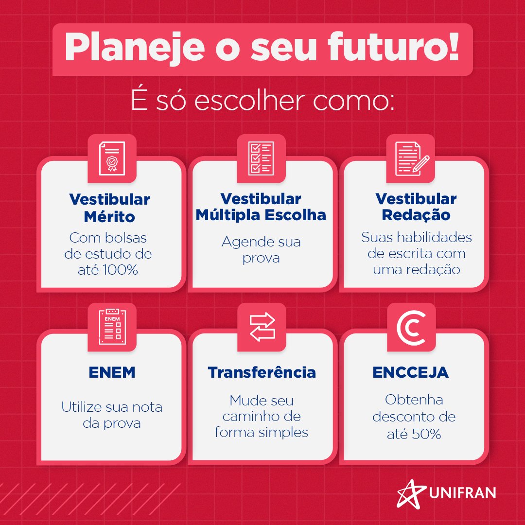 aUnifran's tweet photo. VOCÊ VEM?✨

Inscrições abertas para 2024.2, o segundo semestre do ano te espera! Escolha a melhor forma de ingresso e venha estudar conosco.📃

Confira no link abaixo.👇🏻 https://t.co/dFST5DnjU9 https://t.co/KN8WvrQNJD