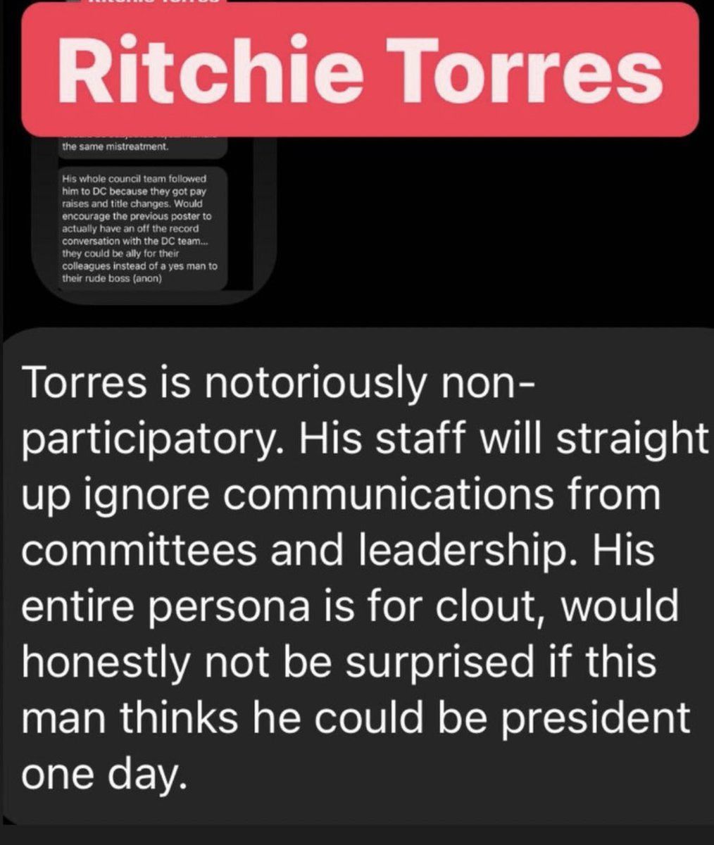 dearwhitestaff's tweet photo. Vibe check on Ritchie Torres from former staffers: https://t.co/XD3wUaYyXv