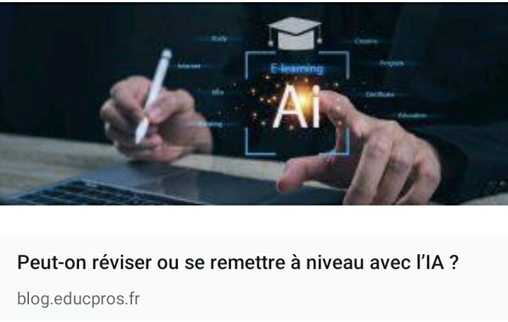 Gérald Tirot (@tirotg) on Twitter photo N’y a-t-il pas d’autres activités permises aujourd’hui par l’#IA qui puissent se montrer intéressantes, comme celle par exemple de permettre aux élèves de réviser leurs cours pour les examens, voire de se remettre à niveau ?
<a href="/JCCAILLIEZ/">JC CAILLIEZ, PhD</a>
#pédagogie
blog.educpros.fr/jean-charles-c… N’y a-t-il pas d’autres activités permises aujourd’hui par l’#IA qui puissent se montrer intéressantes, comme celle par exemple de permettre aux élèves de réviser leurs cours pour les examens, voire de se remettre à niveau ?
<a href="/JCCAILLIEZ/">JC CAILLIEZ, PhD</a>
#pédagogie
blog.educpros.fr/jean-charles-c…