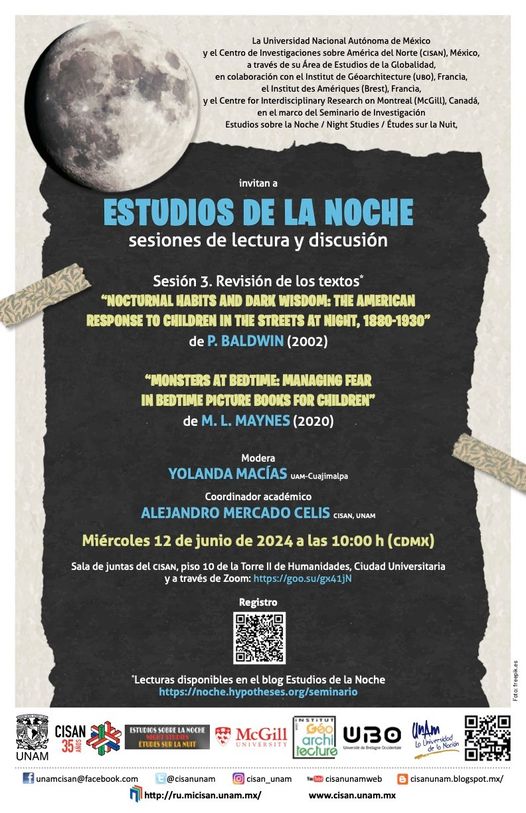 Este miércoles a las 10:00 am la sesión de discusión en nuestro seminario será sobre las infancias y la noche. Vengan a conversar! Modalidad híbrida: vía zoom y presencial en el piso 10 de la Torre II de humanidades en CU. Les esperamos 🌚🌃