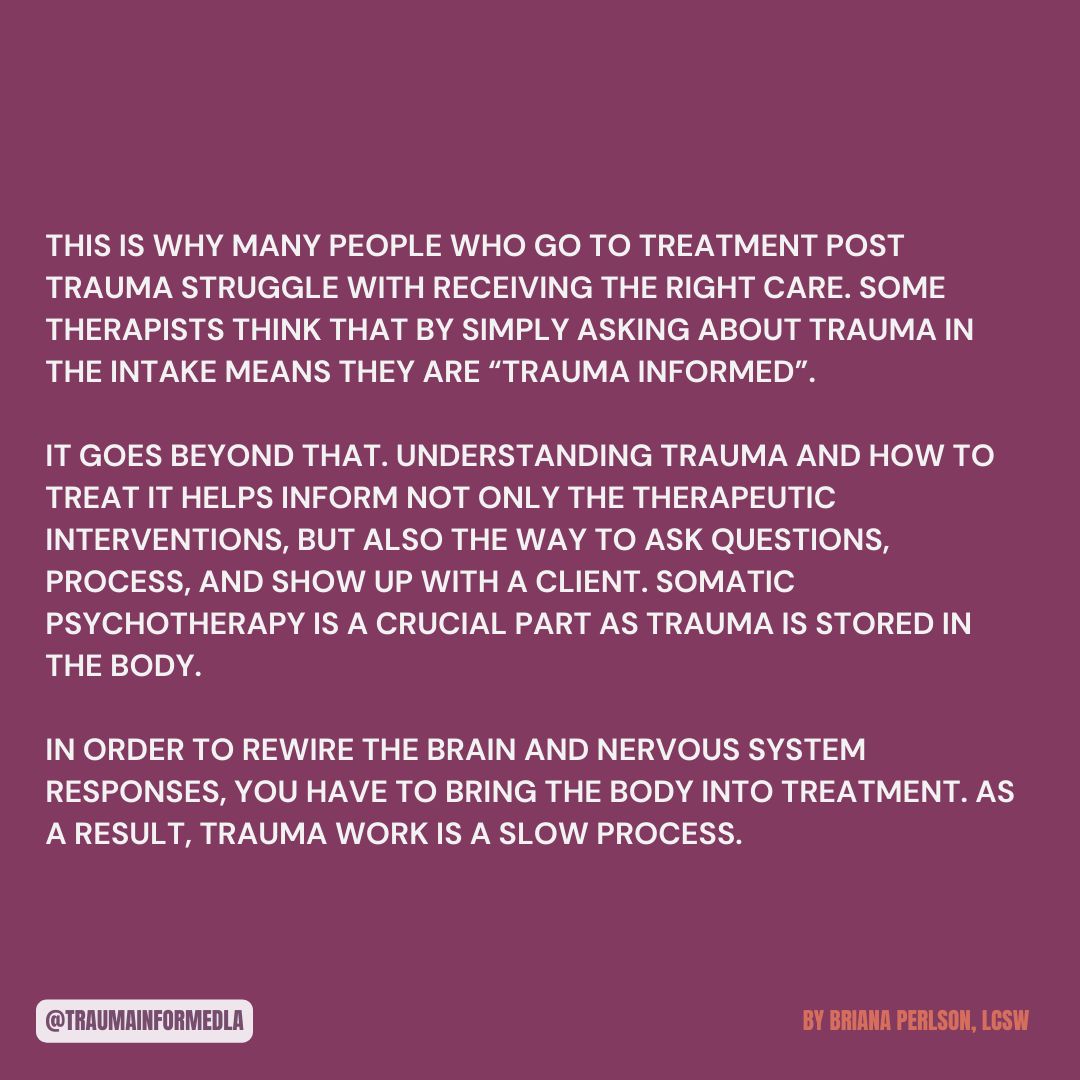 traumainformdla's tweet image. Happy Mindful Monday!! ☀️

This week&apos;s piece by Briana Perlson, LCSW, focuses on exploring different types of therapy and how healing looks different for everyone!💛 

Visit our website for more content 
To view previous blog posts, visit our blog! 

#traumainformedla #blogday
