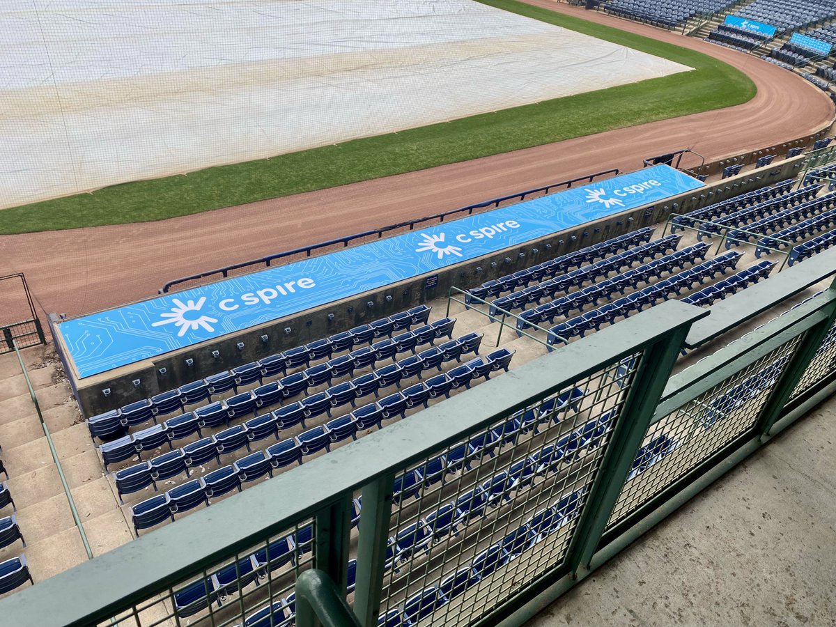 digginus's tweet photo. Did you get to attend the C Spire College Series this year? We were glad to be apart of branding Trustmark Park for the event! Let us know in the comments who you were rooting for!! ⚾💡

#temporarygraphics #environmental #banners #meltvinyl #trussing #branded https://t.co/0uv7UaocG5