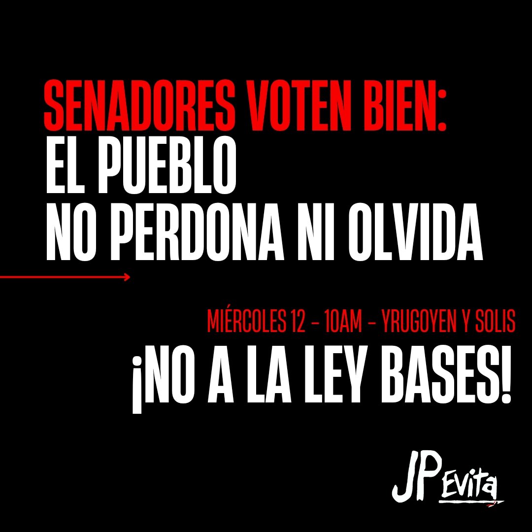 Convocamos a movilizarnos en todo el país este miércoles para mostrar un contundente rechazo a la Ley Bases, con la que el gobierno de Milei pretende rematar la Argentina e hipotecar nuestro futuro.

¡Que el Senado escuche la voz de la calle!