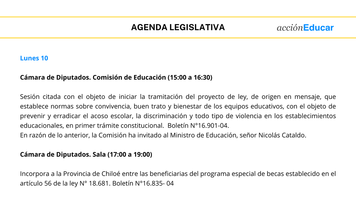 constanzalaraoc's tweet photo. Les comparto la agenda legislativa de esta semana en educación ⬇️
Mención especial: hoy el @Mineduc presentó el proyecto de ley sobre convivencia escolar, buen trato y bienestar. Voy con hilo 🧵(1/3) https://t.co/RHgTp7zbES