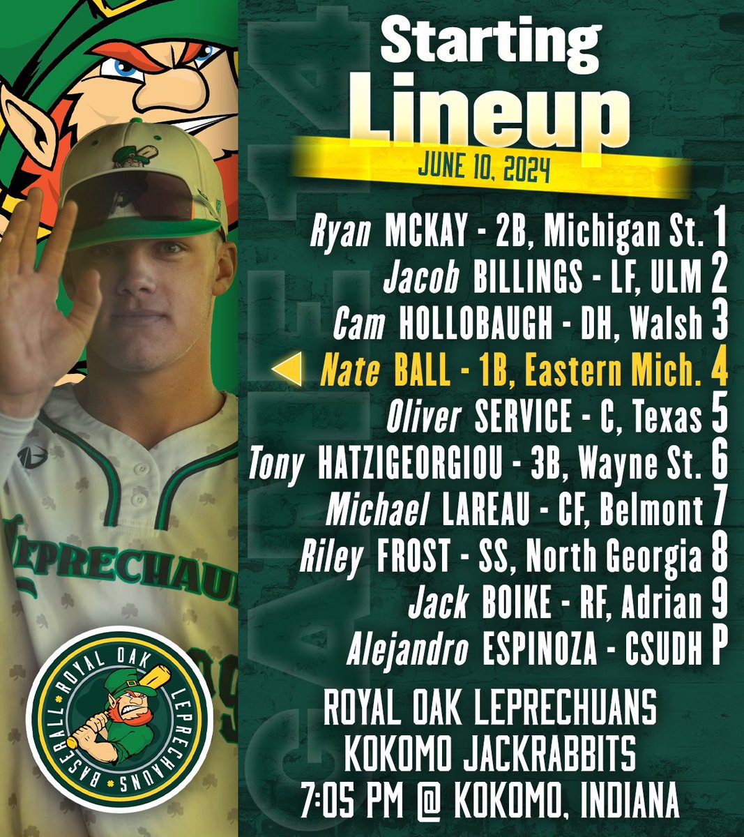 Tonight’s starters on the road against <a href="/KokomoBaseball/">Kokomo Jackrabbits</a> ⚾️☀️