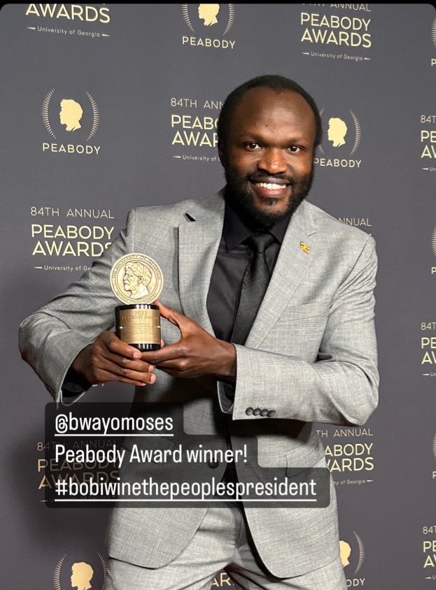 MotivKasagga's tweet photo. Comrade @bwayomoses representing at the @PeabodyAwards in Los Angeles, securing more awards for the pearl. 

The liberation struggle proud of you bro.🙏🏽

#BobiWineThePeoplesPresident https://t.co/xJzI9RbibO