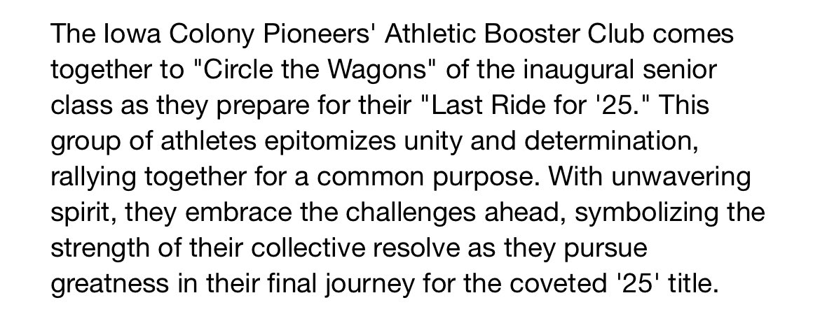 ICHSBOOSTER's tweet photo. It’s time to “Circle the Wagons” for the “Last Ride for ‘25”! Check out the athletic booster club team store and order your items before the store closes on 8-11-24! #CircletheWagons #Ridefor25

https://t.co/uoIRqkE5t5 https://t.co/YdS0u1IZm4