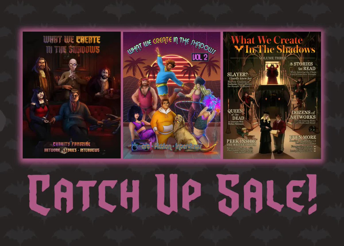What We Create in the Shadows Volume 4 is COMING SOON! Keep your bat ears tuned for teasers as we finish up our biggest issue yet!

Catch up on all our dark shenanigans and get your PDF copies of #WWCITS Volumes 1-3 for $5 each or all three for $10 at wwcits.gumroad.com!