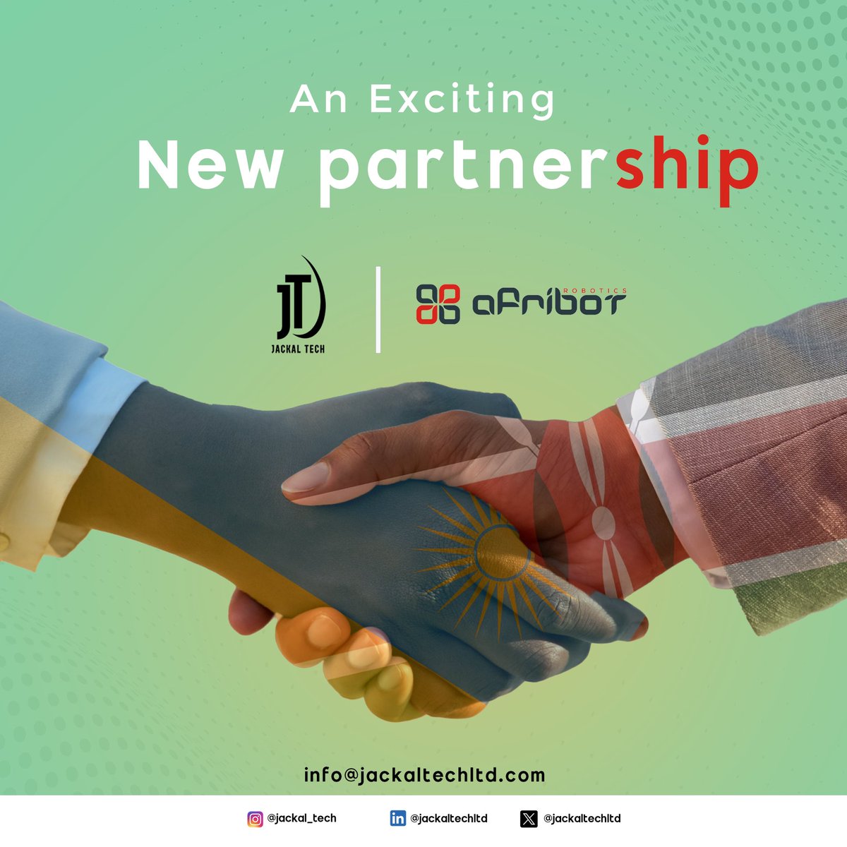 jackaltechltd's tweet photo. We are thrilled to announce our strategic partnership with AfriBot Robotics Limited Company as we expand our impact in both the Kenyan and Rwandan markets and industries. Together, we’re driving innovation for a better future, together to make it a reality. 🌍 

@AfribotRobotics https://t.co/EG95GHciy8