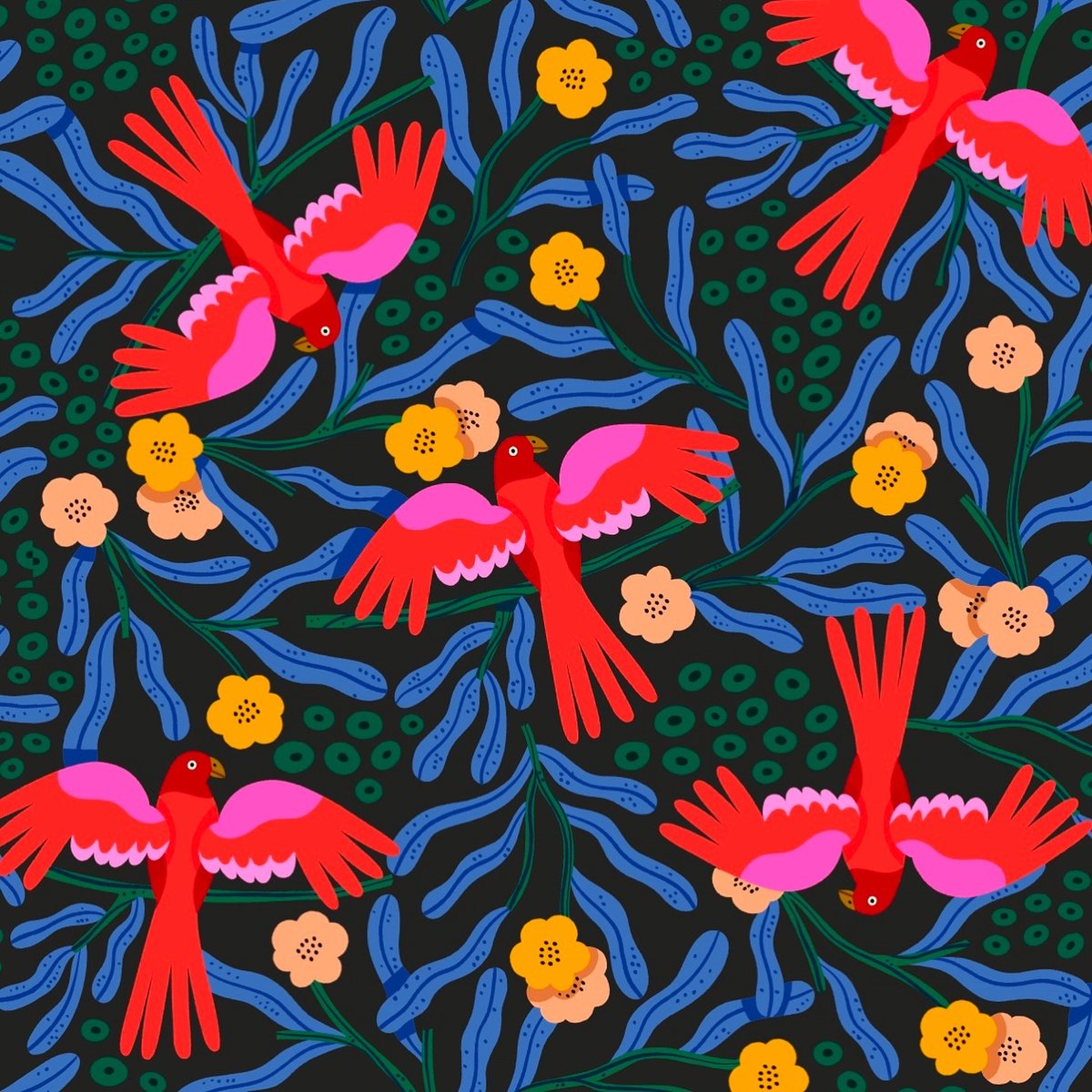 saratommate's tweet photo. Day 7 + 8 + 9: Bird of Paradise 🦜
Challenge by: @melaniejohnsson
#thepatternchallengebymel #patternchallenge #patternmaker #patternobserver #surfacedesign #patterndesign #pattern #colourful #illustration #drawing #fun #colour #saratommate #patterninspo #illustratedpattern https://t.co/JK04QuAoVC