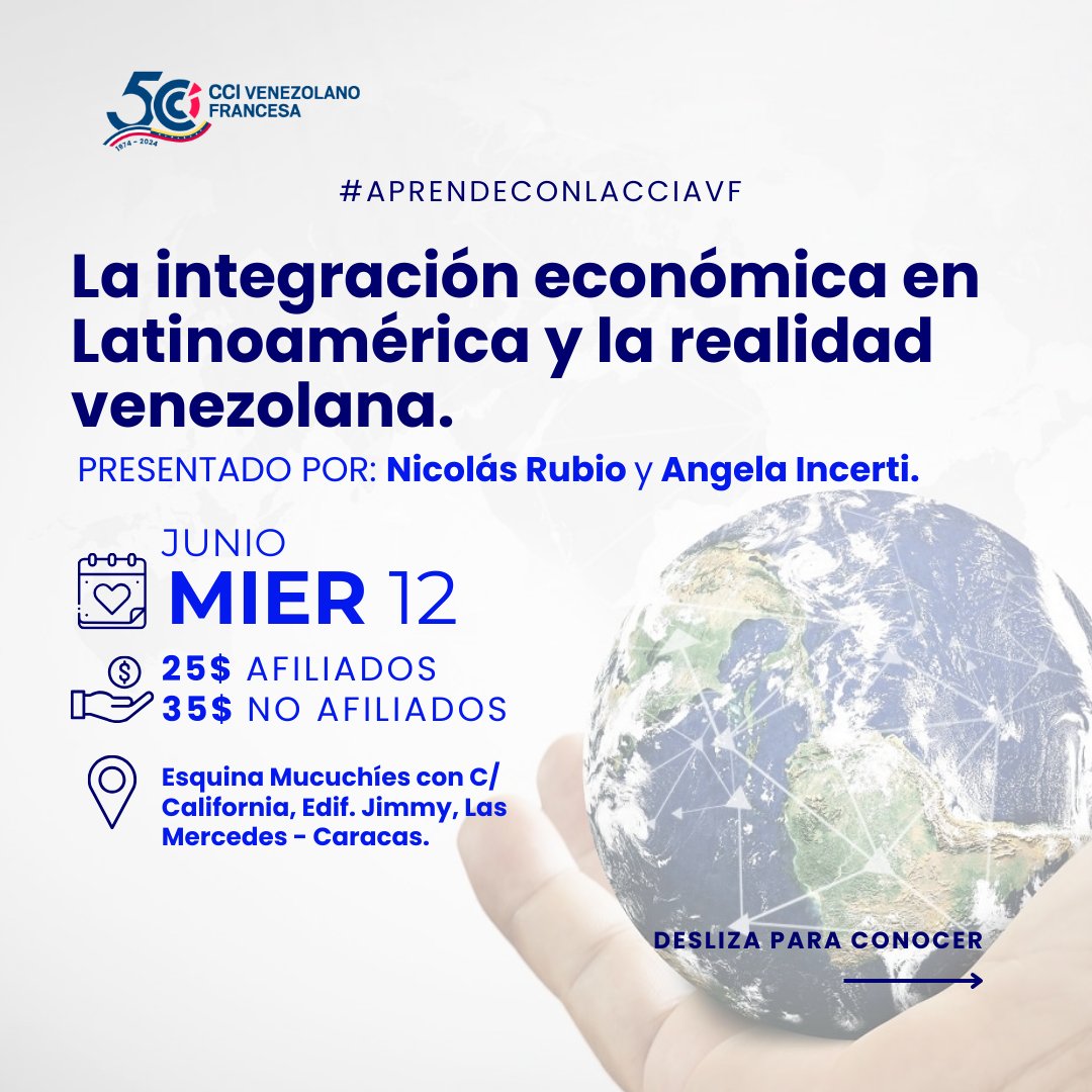 NicolasRubioB's tweet photo. Este miércoles 12-jun-2024 (8am-1 pm) estaremos en la @cciavf con nuestro taller "La integración económica en Latinoamérica y la realidad venezolana: oportunidades para la internacionalización de nuestras empresas". 
@angelaincerti #CCIAVF
#NegociosInternacionalesCCIAVF 
1/2 https://t.co/3DLHZp0Pa3