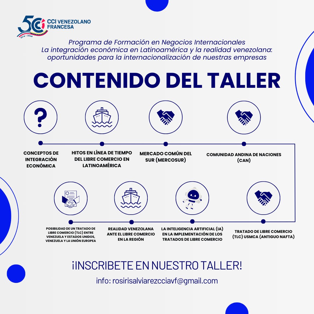 NicolasRubioB's tweet photo. Este miércoles 12-jun-2024 (8am-1 pm) estaremos en la @cciavf con nuestro taller "La integración económica en Latinoamérica y la realidad venezolana: oportunidades para la internacionalización de nuestras empresas". 
@angelaincerti #CCIAVF
#NegociosInternacionalesCCIAVF 
1/2 https://t.co/3DLHZp0Pa3