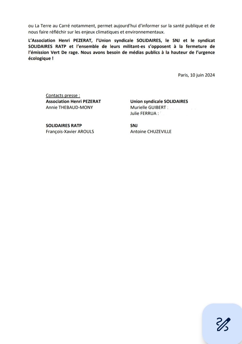 SolidairesRatp's tweet image. Non à la suppression de #Emission @vert_de_rage_F5, l'information sur la #SantePublique doit être préservée ! #ServicePublic #FranceTv