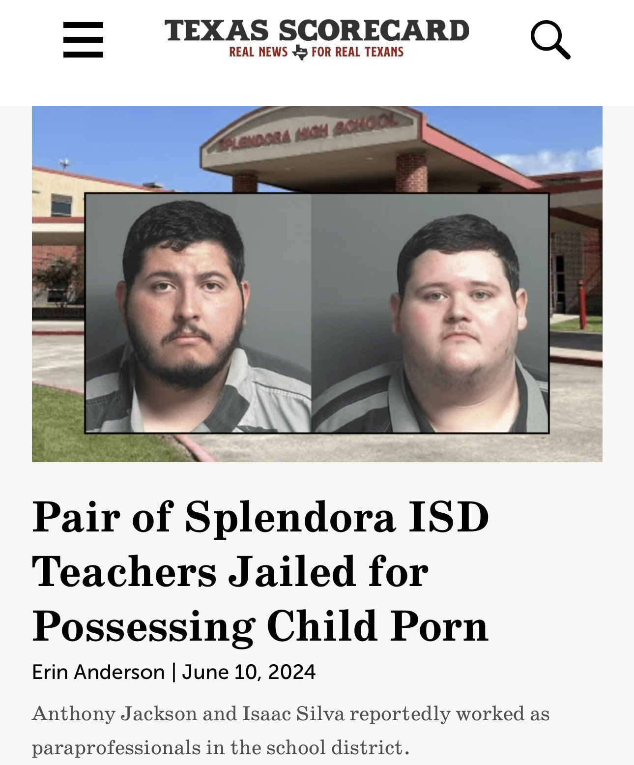 Erin Anderson on X: 🚨🚨TWO Texas teachers jailed for possessing child porn.  Anthony Jackson and Isaac Silva both work for @SplendoraISD and apparently  live together in New Caney. Each is charged with