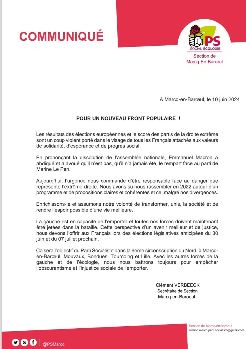 PSMarcq's tweet photo. #frontpopulaire ✊️
Oui, la gauche unie peut l'emporter, redonner de l'espoir pour un avenir meilleur aux Français ! 
#marcqenbaroeul 
#bondues
#mouvaux
#tourcoing 
#Lille
#circo5909 
@VDNLille https://t.co/4Sofxk8LDB
