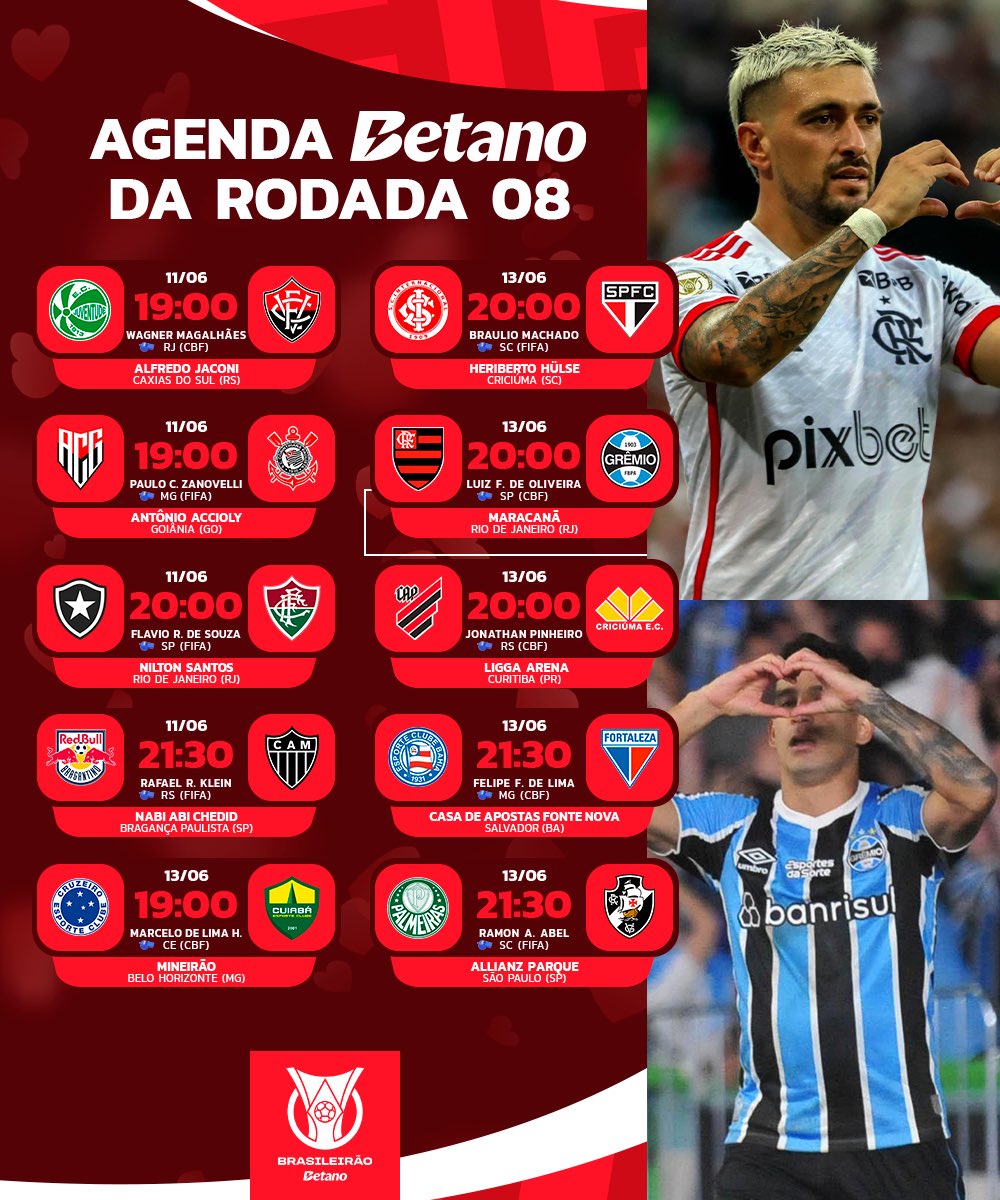 Brasileirao's tweet photo. A rodada 08 tá chegando… no clima do dia dos namorados! ⚽️♥️ https://t.co/UkOym9HD02