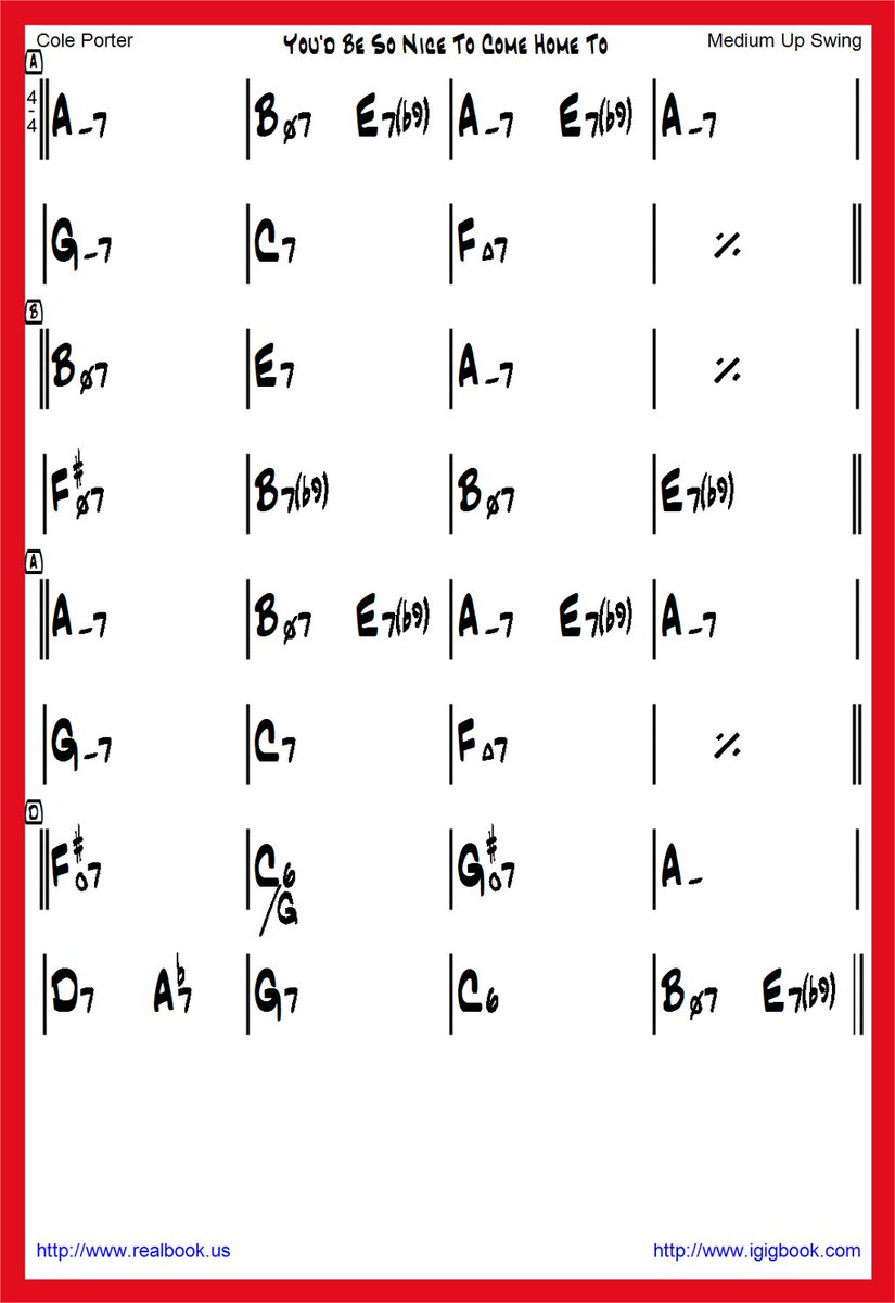 iGigBook's tweet photo. Chord Chart of the day
"You'd Be So Nice To Come Home To" Cole Porter
https://t.co/ZByaXmUZxW
#realbook #igigbook #android #ios #ipad #ipadpro #ipadmini #chordchart #jazz #guitar #sax #piano #bass #trumpet #music #jazzstudies #transpose #keyboard #june #2024 https://t.co/NbgvWX9juf