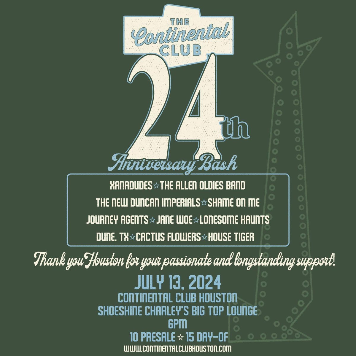 🚨Mega Rock Show Announcement 
dUNETX is playing The Continental Club's 24th Anniversary Bash!
Sat July 13th. Lock in the date, more details ahead.