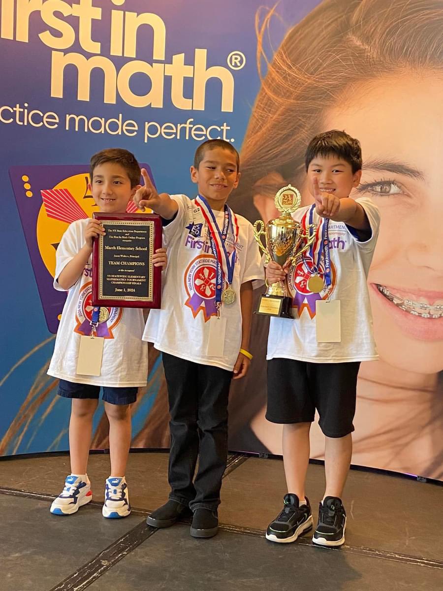 Congratulations to Ms.Milidantri and her students, Kyle Ngo, Gabe Alers, and Brandon Sanchez-Toledo, for taking FIRST PLACE in the  second grade category at the FIRST IN MATH New York State Competition and demonstrating their excellence in mathematics. ⭐️
