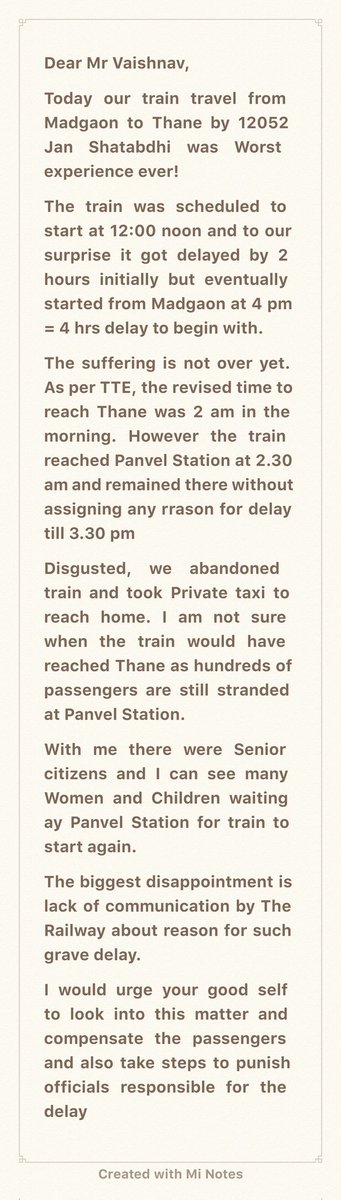 ksthakker's tweet photo. @AshwiniVaishnaw
Dear Ashwini Sir,
Today our train travel from Madgaon to Thane by 12052 Jan Shatabdhi was Worst experience ever!
The details are given in pic below for your perusal please 🙏
@KonkanRailway
@IndianRailMedia https://t.co/9FhdKqoywh