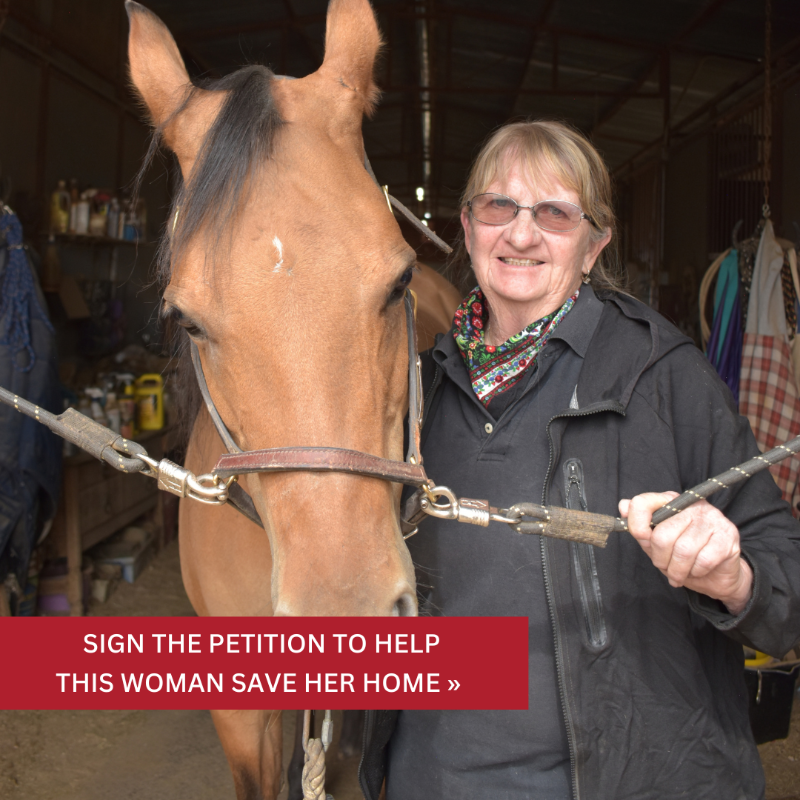 MSLF's tweet photo. Meet Christine, a 70-year-old woman whose home is being taken away by Maricopa County due to a $1,600 tax bill.

 Will you stand with Christine as she fights to save her home by signing our petition?