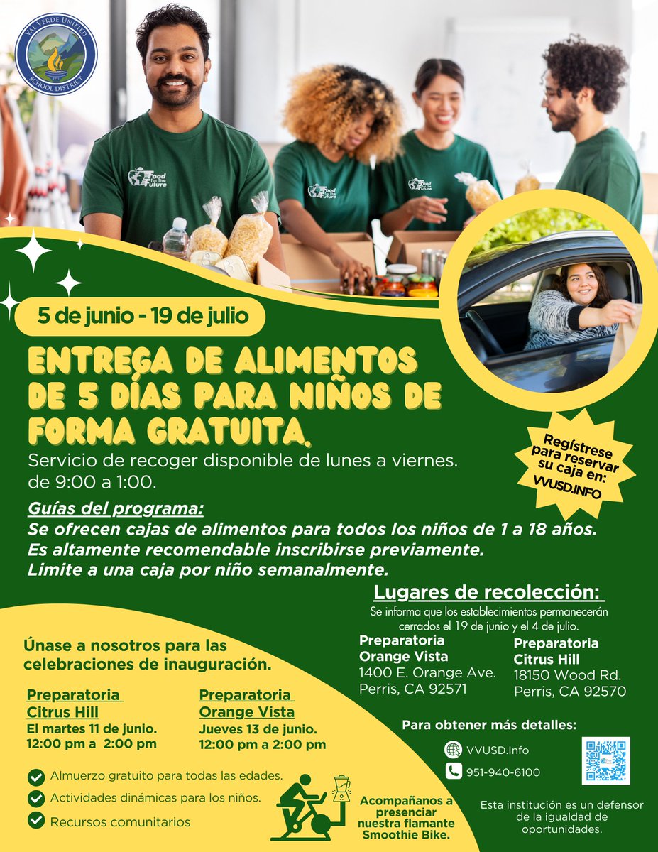 Don't miss our Summer Meal Kickoff Event! 🎉 Free BBQ, fun activities, and community resources await!

📅 Event Details:📍 Citrus High School: Tomorrow, 12 PM - 2 PM 📍 Orange Vista: Thursday, 12 PM - 2 PM
🍱 Weekly 5-day food boxes available for children 18 and under.