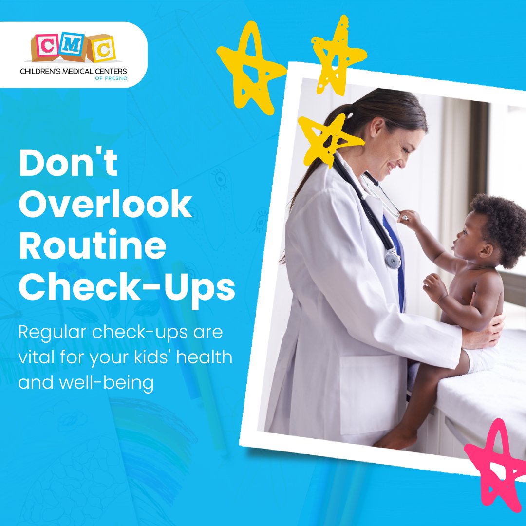 CMCFresno's tweet image. Parents, life gets busy, but when did you last schedule a check-up for your kids? 🤔 Check-ups track growth and development and catch health concerns early.

Schedule today! Contact us at (559) 455-1500 or visit bit.ly/4aLMpo5 💪 

#RoutineCheckUps #HealthyKids