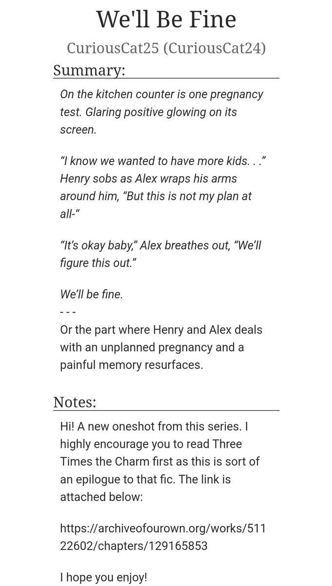 mainCurioKitty2's tweet photo. Sharing the new oneshot I wrote for the Kids Are Fine series 🙌 Main tags are: Mpreg, Unplanned Pregnancy, Flashbacks

#rwrb #fanfic #newoneshot #mpreg #firstprince #firstprinceasparentsfic

https://t.co/IZZfBRQcth https://t.co/IatjTmT9zr