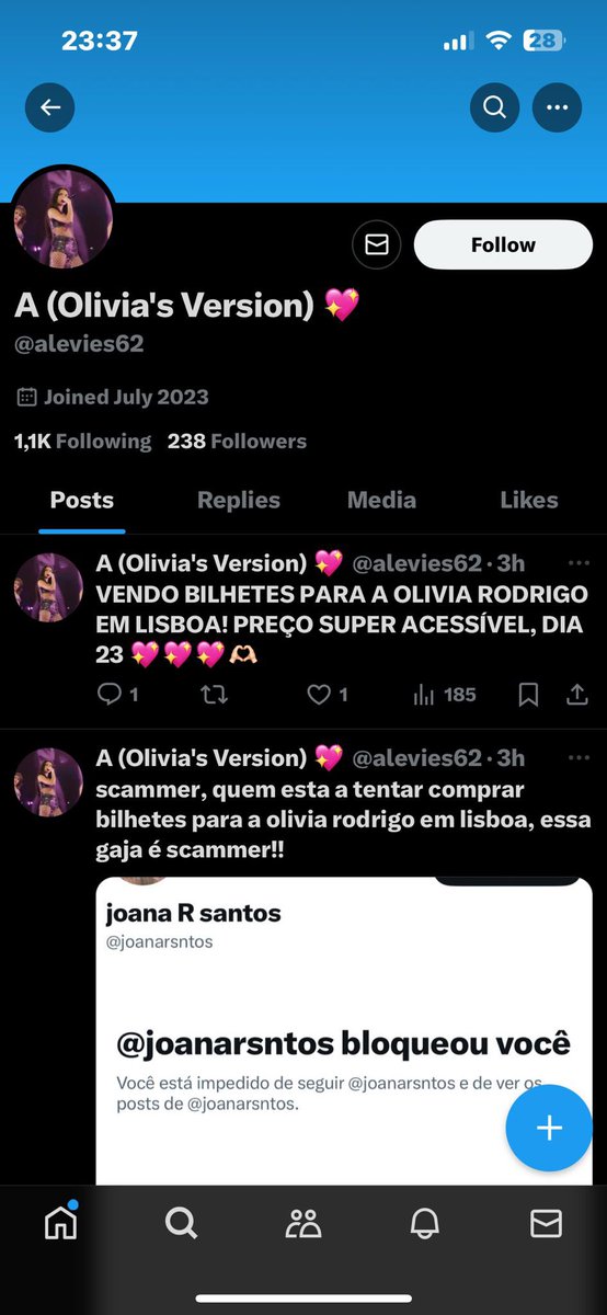 exposing_tt1's tweet photo. ⚠️A própria scammer denunciando outra scammer? Essa é nova…⚠️
#scam #oliviarodrigotour #Oliviarodrigoconcert #bilhetesoliviarodrigo https://t.co/kqBkwA65g0