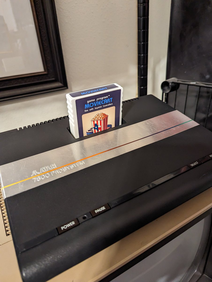 CableBoxMods's tweet image. Had a small swap meet at a friend&apos;s place and snagged up this Atari 7800 and a #AtariMovieCart. So freaking cool to know that the Atari can actually do stuff like this. Cart is designed to run on the 2600