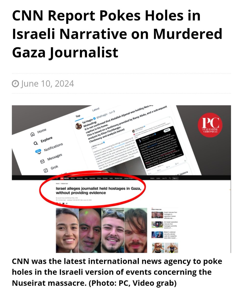🧵 Unbelievably brazen attempt at a cover-up:

<a href="/PalestineChron/">The Palestine Chronicle</a> just ran a story claiming — based on <a href="/CNN/">CNN</a>'s own inaccurate reporting — that Abdallah Al-Jamal did NOT work for the outlet, was not a member of Hamas, and did not hold Israelis hostage.

But we have the receipts 🧵