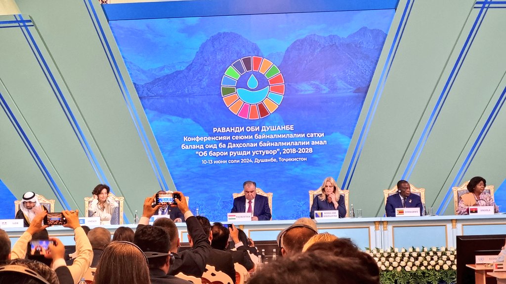 FrankRijsberman's tweet photo. I am attending the Opening of the 3rd Dushanbe Water Conference by HE the President of #Tajikistan: water, but particularly sanitation, progress is lagging far behind #SDG targets - I have attended such events for about 40 years now - call to action sadly constant https://t.co/yH7r0AHFr4