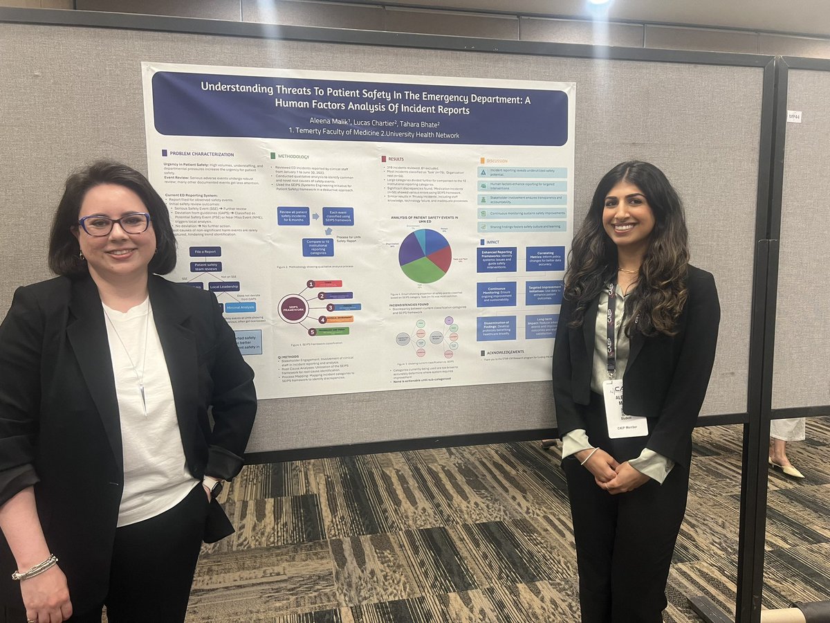Tahara Bhate (@tdbhate) on Twitter photo Super proud of <a href="/amalik283/">Aleena Malik</a> for her work on applying a Human Factors lens to analyzing ED safety events.
Helping drive the next generation of systems improvement work, with $ help from the <a href="/UHN/">University Health Network</a> STAR-EM program. <a href="/chartierlucas/">Lucas Chartier</a> <a href="/DrJBryan/">Jennifer Bryan</a> <a href="/CAEPConference/">#CAEP24 Saskatoon</a> <a href="/CAEP_Docs/">CAEP</a> <a href="/UHN_Research/">UHN Research</a> Super proud of <a href="/amalik283/">Aleena Malik</a> for her work on applying a Human Factors lens to analyzing ED safety events.
Helping drive the next generation of systems improvement work, with $ help from the <a href="/UHN/">University Health Network</a> STAR-EM program. <a href="/chartierlucas/">Lucas Chartier</a> <a href="/DrJBryan/">Jennifer Bryan</a> <a href="/CAEPConference/">#CAEP24 Saskatoon</a> <a href="/CAEP_Docs/">CAEP</a> <a href="/UHN_Research/">UHN Research</a>