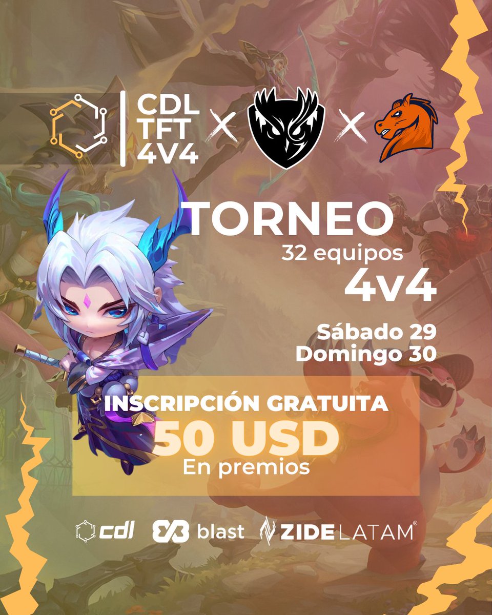 4Community_'s tweet image. 📣 También hay 4v4 para la comunidad

🎮 #TeamFightTactics
🏆 $50 USD
👥 4v4 Eliminación Directa.
🌎 Región: LAS
📆 Sábado 29 de Junio.
✍🏼 Inscripcion en los comentarios