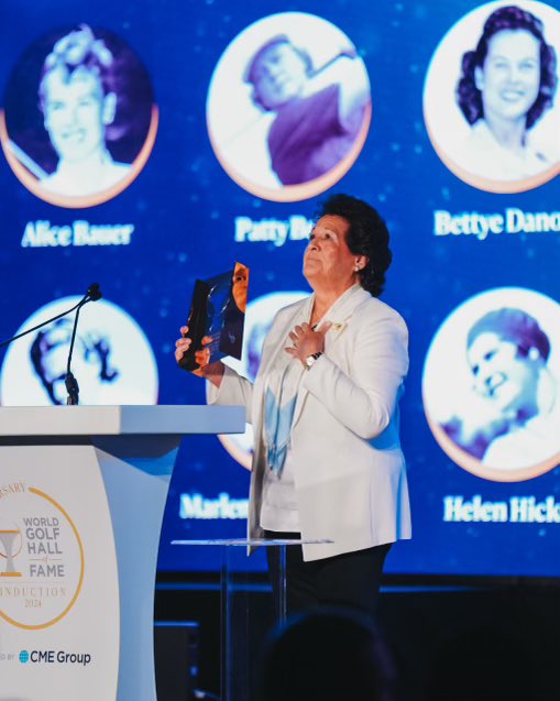 GolfHallofFame's tweet photo. Nancy Lopez accepting on behalf of the @LPGA founders. https://t.co/Xmip7wWMak