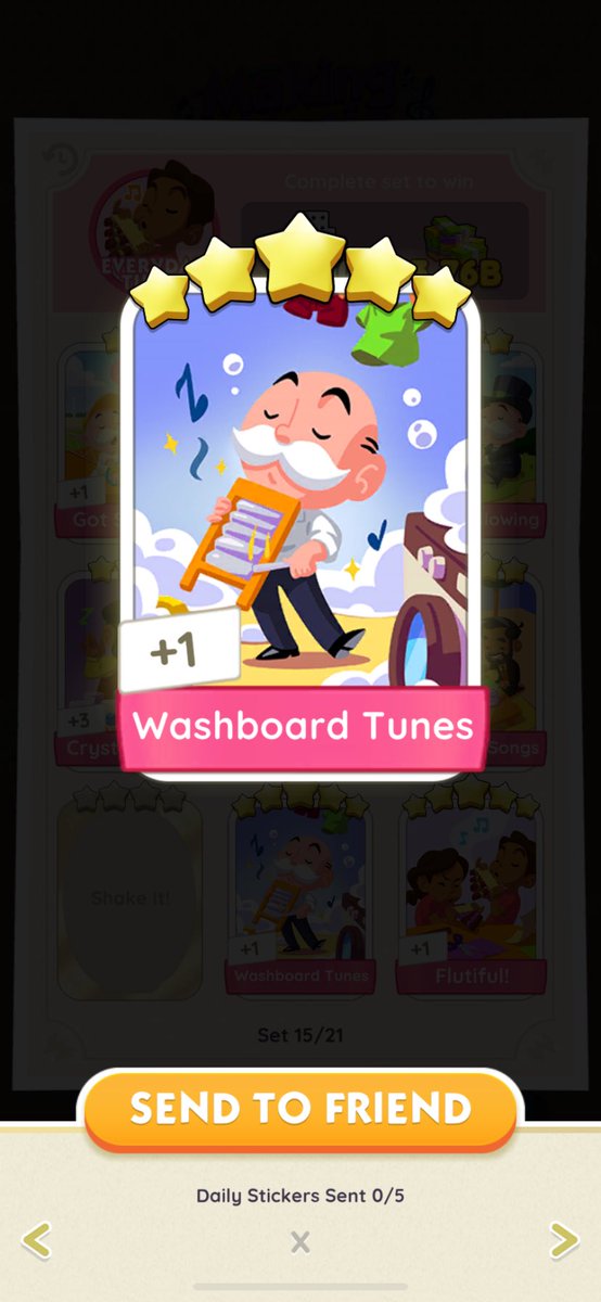 cosmicdanii's tweet image. wtt 5 stars 1:1 🤲🏻  #MonopolyGo #MonopolyGoTrade 

have: 
the barber of seville (21)
washboard tunes (15)
flutiful (15)

need: 
smash hit (14)
bias wrecker (16)
bucket dreams (20)