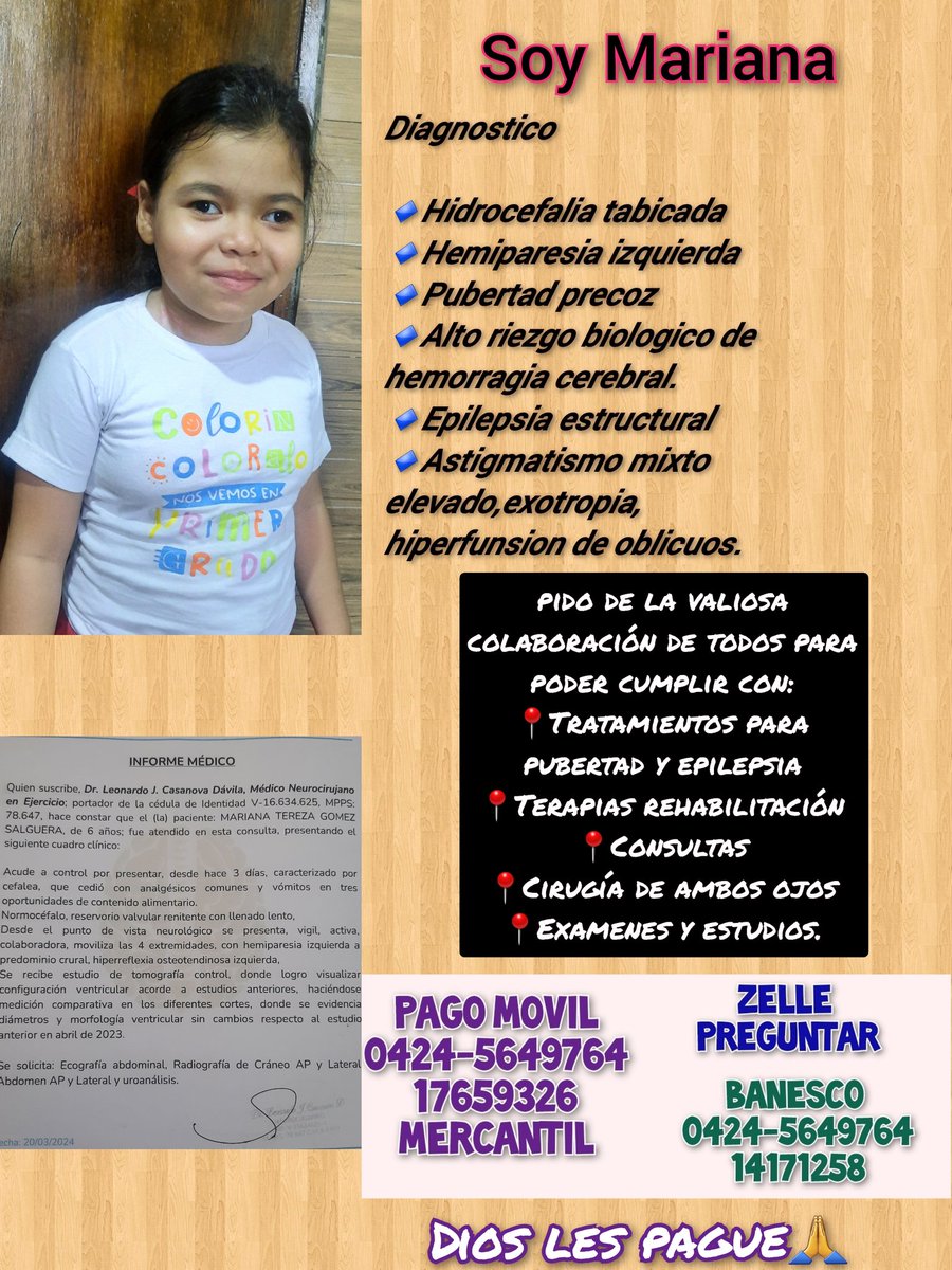 mariani87784922's tweet photo. Bendecida noche🙏 soy una niña con multiples diagnosticos por un derrame cerebral al nacer, dependo d una válvula ventriculo peritoneal y requiero seguir plan médico para ir avanzando.

Los gastos en mi salud se han incrementado y no tengo los recursos AYUDA GRACIAS. https://t.co/4naEyQ3xIJ