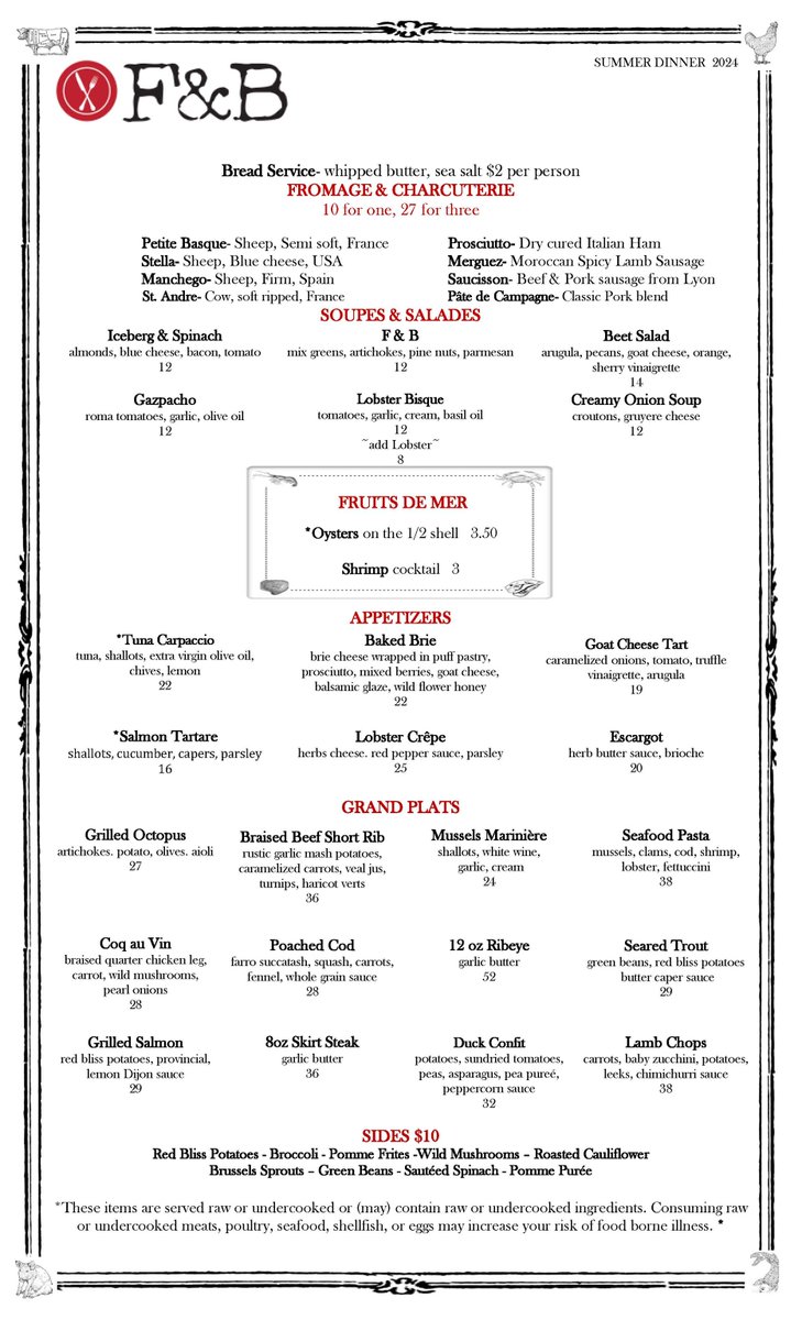 Enjoy the summer flavors with F&amp;B's new dinner menu! 🌞 Indulge in our Poached Cod with a fresh farro succotash, and explore our new bar bites and tasting flights. Get ready for deliciousness. 😋 #SummerMenu #FoodLovers #TasteTheSunshine