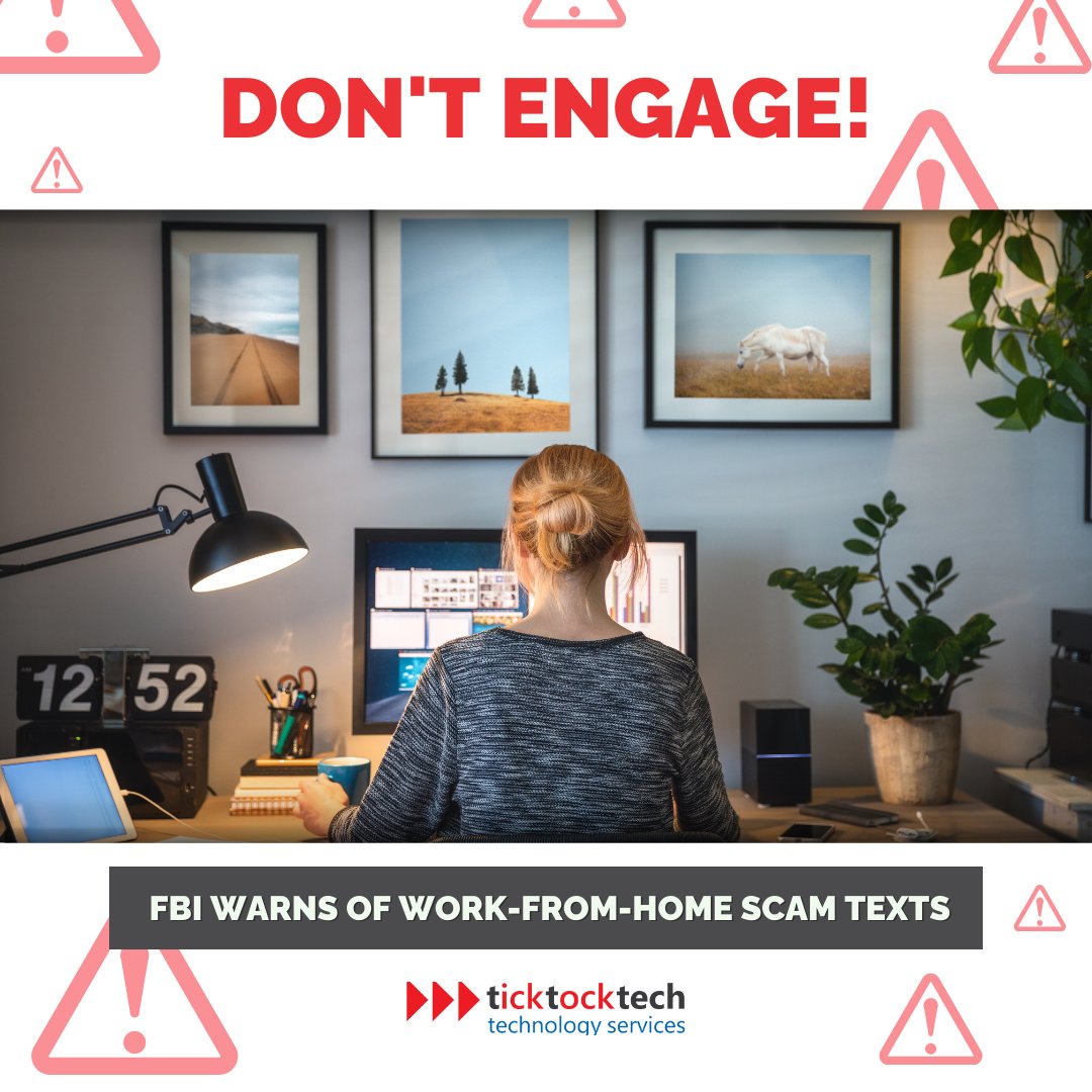 TickTockTech1's tweet image. The FBI is alerting job seekers of a rise in work-from-home scam texts. Before you reply to that "amazing opportunity," be sure to learn how to identify these schemes. 

Details: pcmag.com/news/dont-enga…

#Ticktocktech #WorkFromHomeScam #FBIWarn #StaySafeOnline #Remote #Work