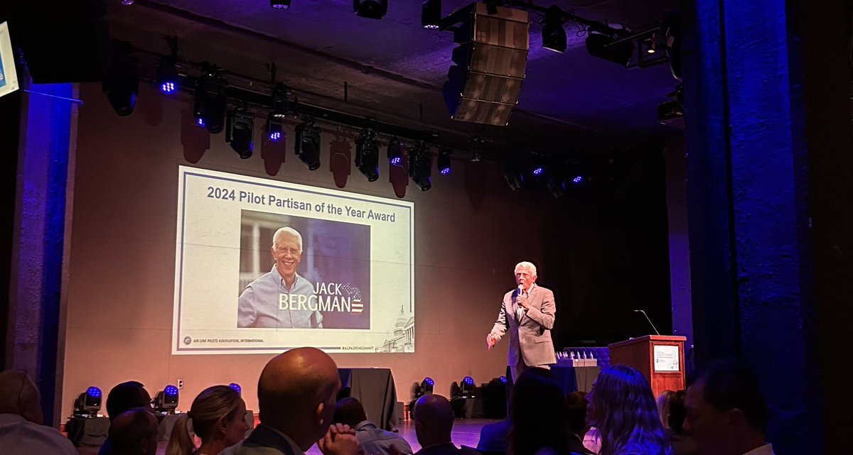 2024 Pilot Partisan-of-the-Year <a href="/RepJackBergman/">Rep. Jack Bergman</a> gives a rousing speech on the importance of <a href="/ALPAPilots/">Air Line Pilots Association</a> to stand strong, and stand together. No truer words spoken. Thank you, General for your continued support!