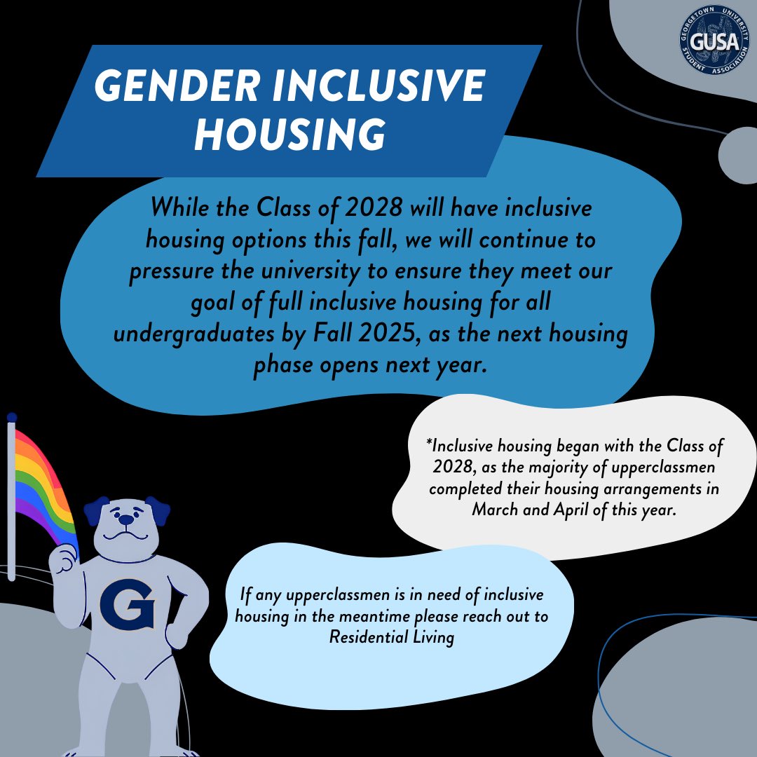 GUSAssociation's tweet photo. On Tuesday, June 4th, President Cobb presented to members of the board of directors in order to implement the gender inclusive housing referendum. The university committed to introduce gender inclusive housing policies starting with the class of 2028, and committed to creating a https://t.co/hHxwaO1cY1