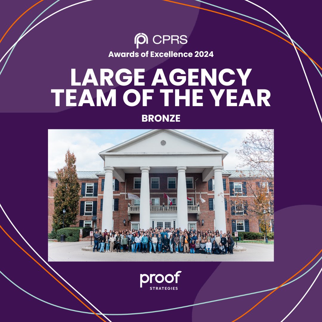 Proof Strategies (@get_proof) on Twitter photo ⚠️Humble brag loading…⚠️
We’ve been crowned Large Agency Team of the Year by <a href="/CPRSNational/">CPRS National</a> 🎉This recognition is a testament to the hard work and dedication of our entire team.
Here’s to more epic wins and #Proof that we're just getting started!💜 ⚠️Humble brag loading…⚠️
We’ve been crowned Large Agency Team of the Year by <a href="/CPRSNational/">CPRS National</a> 🎉This recognition is a testament to the hard work and dedication of our entire team.
Here’s to more epic wins and #Proof that we're just getting started!💜