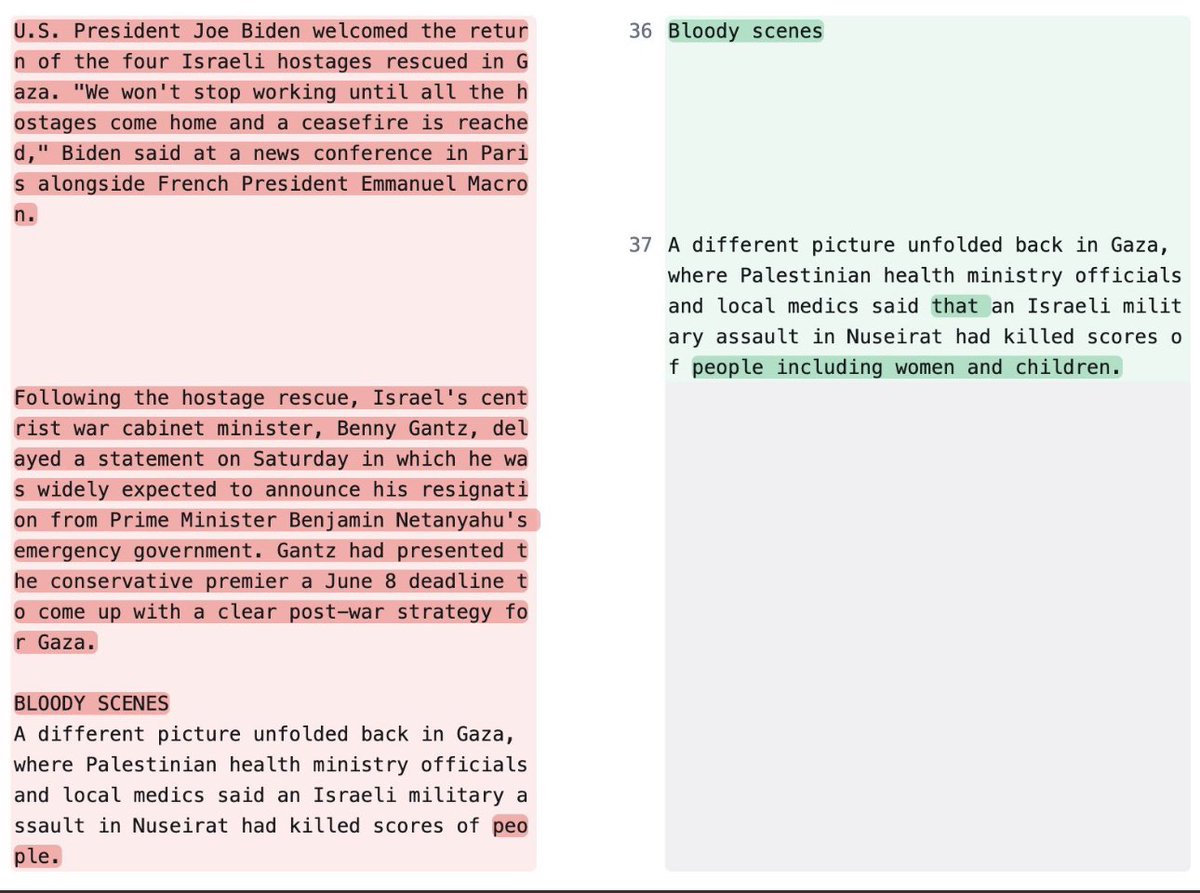 CranmerWrites's tweet image. On the weekend RNZ ran a Reuters story on the rescue of Israeli hostages from Gaza. RNZ changed the headline from “Israel rescues four hostages in Gaza raids that Hamas says kills 210 Palestinians” to “‘Real massacre’ in Gaza as Israel rescues four hostages”.

They did not edit…