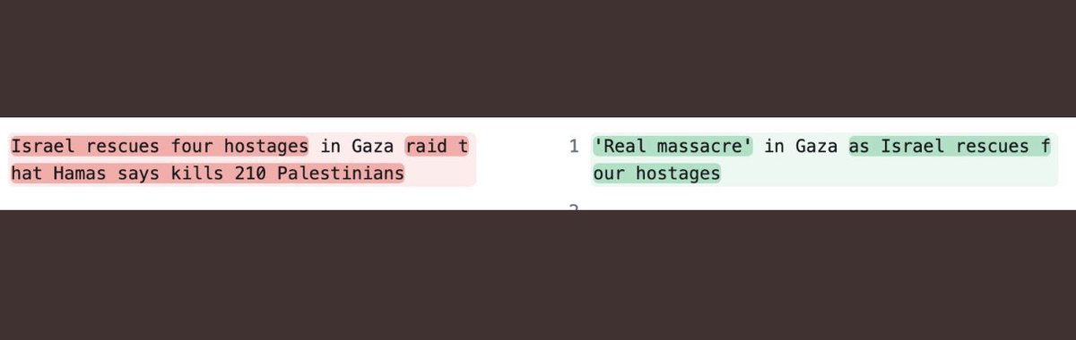 CranmerWrites's tweet image. On the weekend RNZ ran a Reuters story on the rescue of Israeli hostages from Gaza. RNZ changed the headline from “Israel rescues four hostages in Gaza raids that Hamas says kills 210 Palestinians” to “‘Real massacre’ in Gaza as Israel rescues four hostages”.

They did not edit…